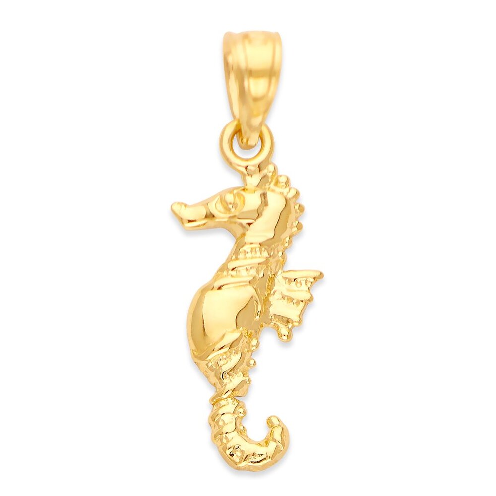 Solid 10k Gold Seahorse Pendant - Ocean Animals Gifts for Women